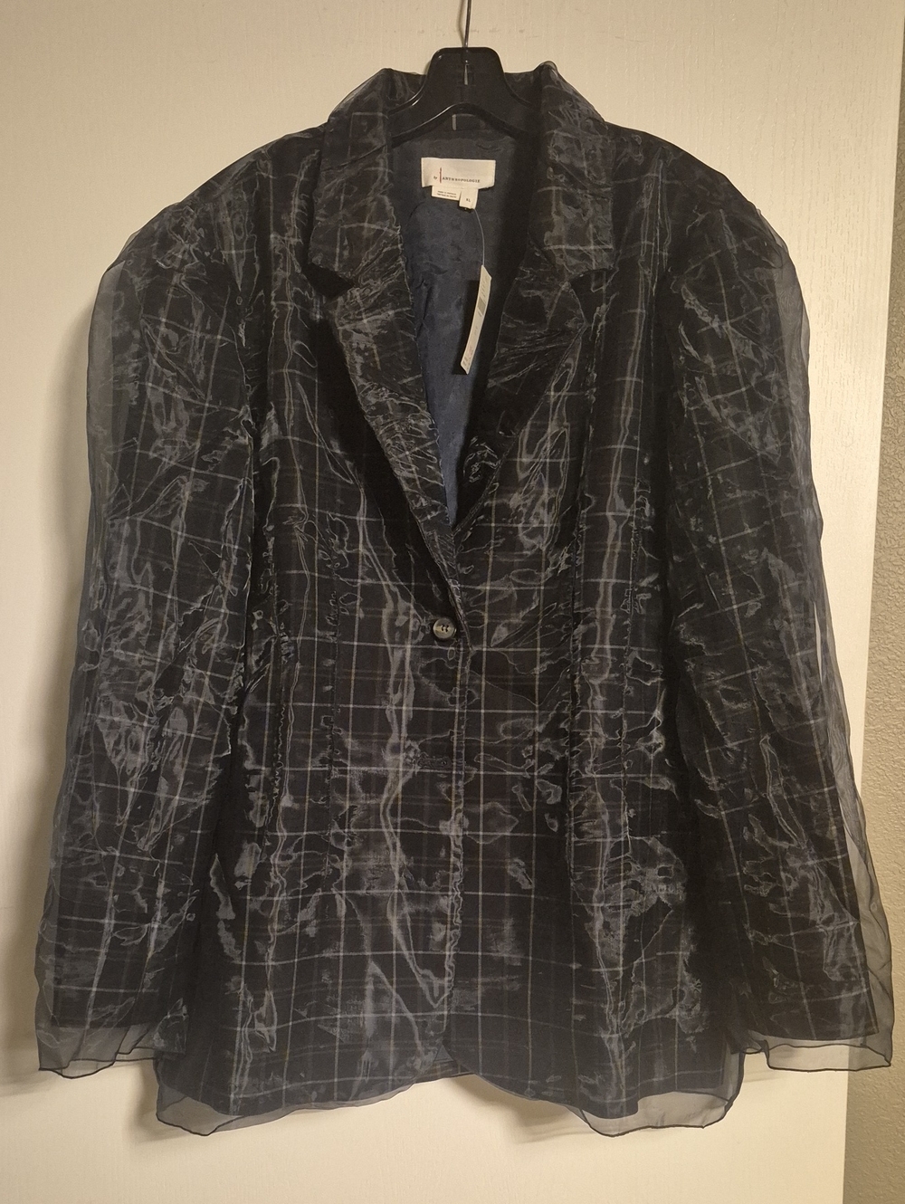 Anthropologie Black Patterned Single-Button Blazer